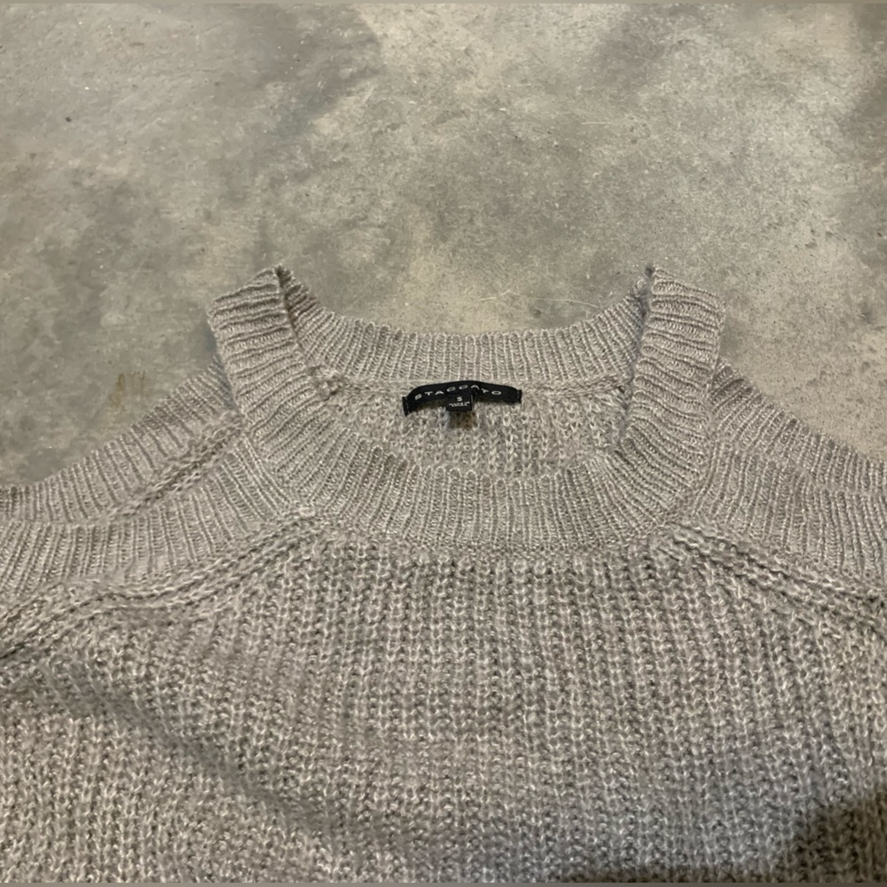Staccato boutique size S cold shoulder gray sweater. Excellent condition!
